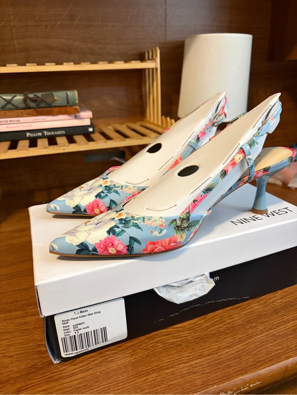 Nine West Floral Blue Pink Slingback Heels